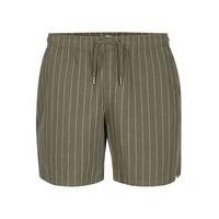 Mens Green Khaki Pinstripe Pull On Shorts, Green