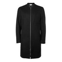 Mens Black Wool Mix Longline Bomber Jacket, Black