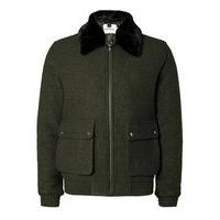 Mens Green Khaki Wool Mix Flight Jacket, Green