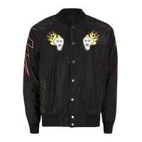 Mens HERO\'S HEROINE Black High Shine Skull Bomber Jacket*, Black