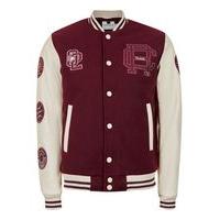 mens red burgundy badged varsity bomber jacket red