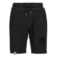 Mens ANTIOCH Washed Black Raw Edge Sweat Shorts*, Black