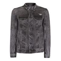 Mens ANTIOCH Washed Black Distressed Denim Jacket*, Black