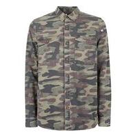 Mens Green Khaki Camo Eyelet Overshirt, Green