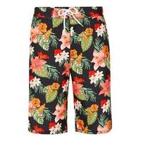 Mens Black Hawaiian Floral Board Shorts, Black