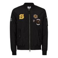 Mens Black Badged Bomber Jacket, Black