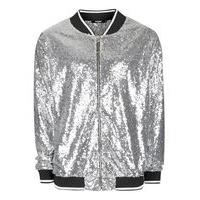 Mens SILVER JADED Sequin Bomber Jacket, SILVER