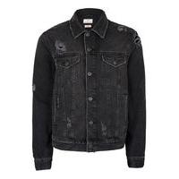 mens black distressed denim jacket black