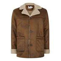 Mens Brown Camel Faux Shearling Coat, Brown