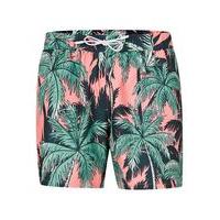 Mens Pink and Green Palm Print Swim Shorts, Pink