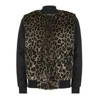 mens multi aaa leopard print faux fur front bomber jacket multi