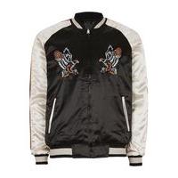 mens black embroidered reversible souvenir bomber jacket black