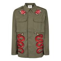 Mens Green TOPMAN FINDS Khaki and Red Snake Patch Jacket, Green