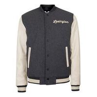 Mens Grey Charcoal Wool Blend Varsity Jacket, Grey