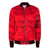 Mens SIXTH JUNE Red and Black Dragon Print Bomber Jacket, Red