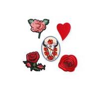 mens red rose iron on badge set red