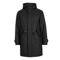 Mens Grey Charcoal Wool Rich Military Style Parka, Grey