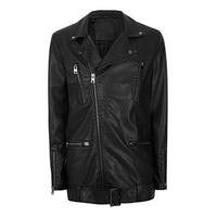 Mens Black AAA Faux Leather Long Biker Jacket, Black
