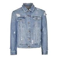 Mens Blue Distressed Denim Jacket, Blue