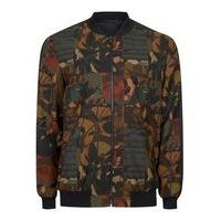 Mens Brown and Green Leaf Print Smart Bomber, Brown