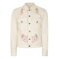 Mens Cream TOPMAN DESIGN Off White Badged Trucker Jacket, Cream