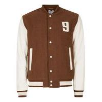 Mens Toffee Brown Wool Blend Varsity Jacket, Brown