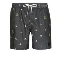 Mens Black GLOBE Charcoal Tropical Print Swim Shorts*, Black