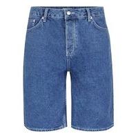 mens blue oversized skater denim shorts blue