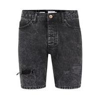 Mens Black Acid Wash Ripped Slim Denim Shorts, Black