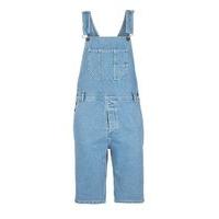 Mens Blue Mid Wash Denim Dungaree Shorts, Blue