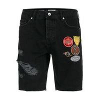 mens black badge ripped slim denim shorts black