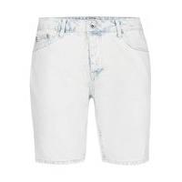 Mens Blue Bleached White Slim Denim Shorts, Blue