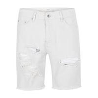 Mens Grey Ripped Slim Denim Shorts, Grey