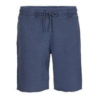 Mens Washed Dark Blue Raw Edge Jersey Shorts, Blue