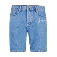 mens blue embroidered slim denim shorts blue