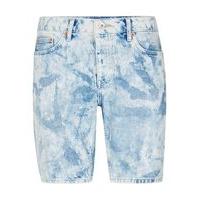 Mens Light Blue Bleach Wash Blue Slim Denim Shorts, Light Blue