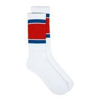 Mens White, Red and Blue Stripe Tube Socks, White