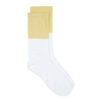 Mens White And Yellow Colour Block Tube Socks, White