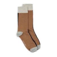 Mens Brown SELECTED HOMME Grey, Navy and Camel Colour Block Socks, Brown