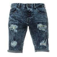 Mens Distressed Blue Acid Denim Shorts