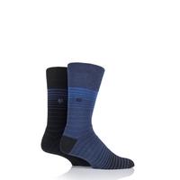 Mens 2 Pair Gentle Grip Staggered Stripe Cushioned Socks