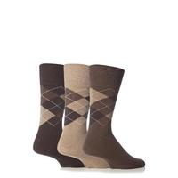 Mens 3 Pair Gentle Grip Argyle Mix Socks