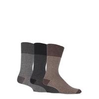 Mens 3 Pair Gentle Grip Two Tone Striped Cotton Socks