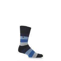 Mens 1 Pair Gentle Grip Cushioned Foot Blue Bold Stripe Socks