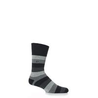 Mens 1 Pair Gentle Grip Cushioned Foot Black Bold Stripe Socks