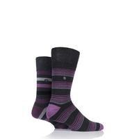 Mens 2 Pair Gentle Grip Multi Stripe Cushioned Socks