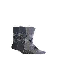 Mens 3 Pair Gentle Grip Argyle Cotton Socks