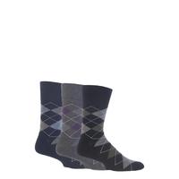 Mens 3 Pair Gentle Grip Argyle Cotton Socks