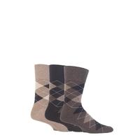 Mens 3 Pair Gentle Grip Argyle Cotton Socks