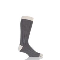 Mens 1 Pair SockShop of London 85% Cashmere Contrast Top Heel and Toe Ribbed Long Calf Socks